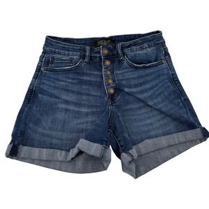 Judy Blue Los Angeles Women Size 28 Blue Denim Button Fly Cuffed Shorts JB15007